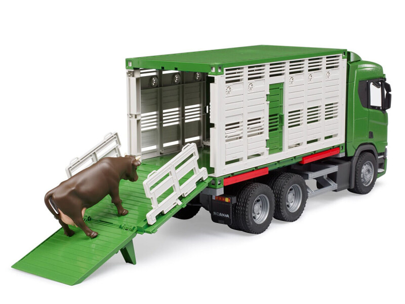 Bruder Scania Přepravník zvířat s figurkou krávy 1:16